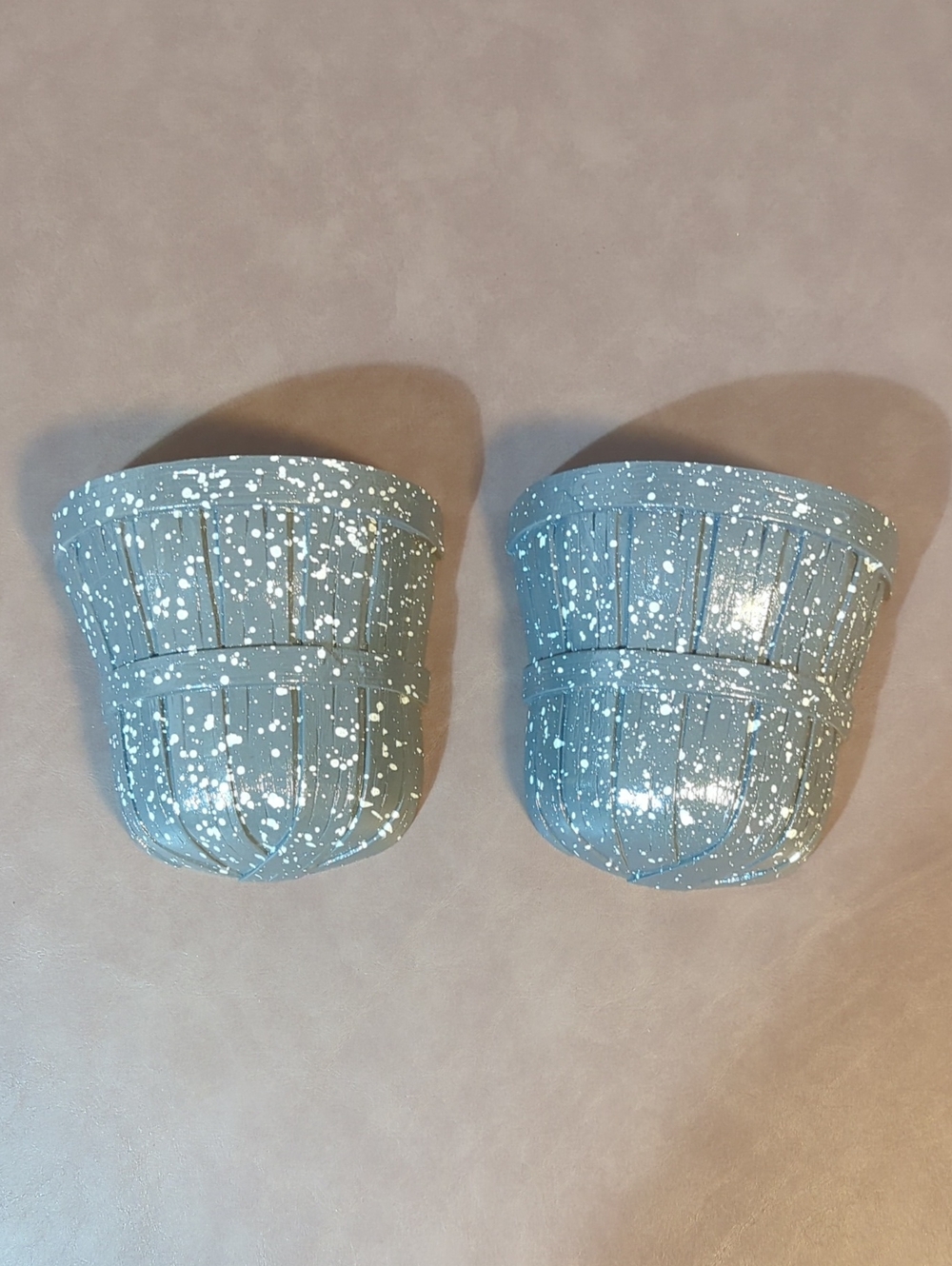 1989 Home Interior Homco Basket Wall Pockets Set Of 2 Gray White Speckle Vintage